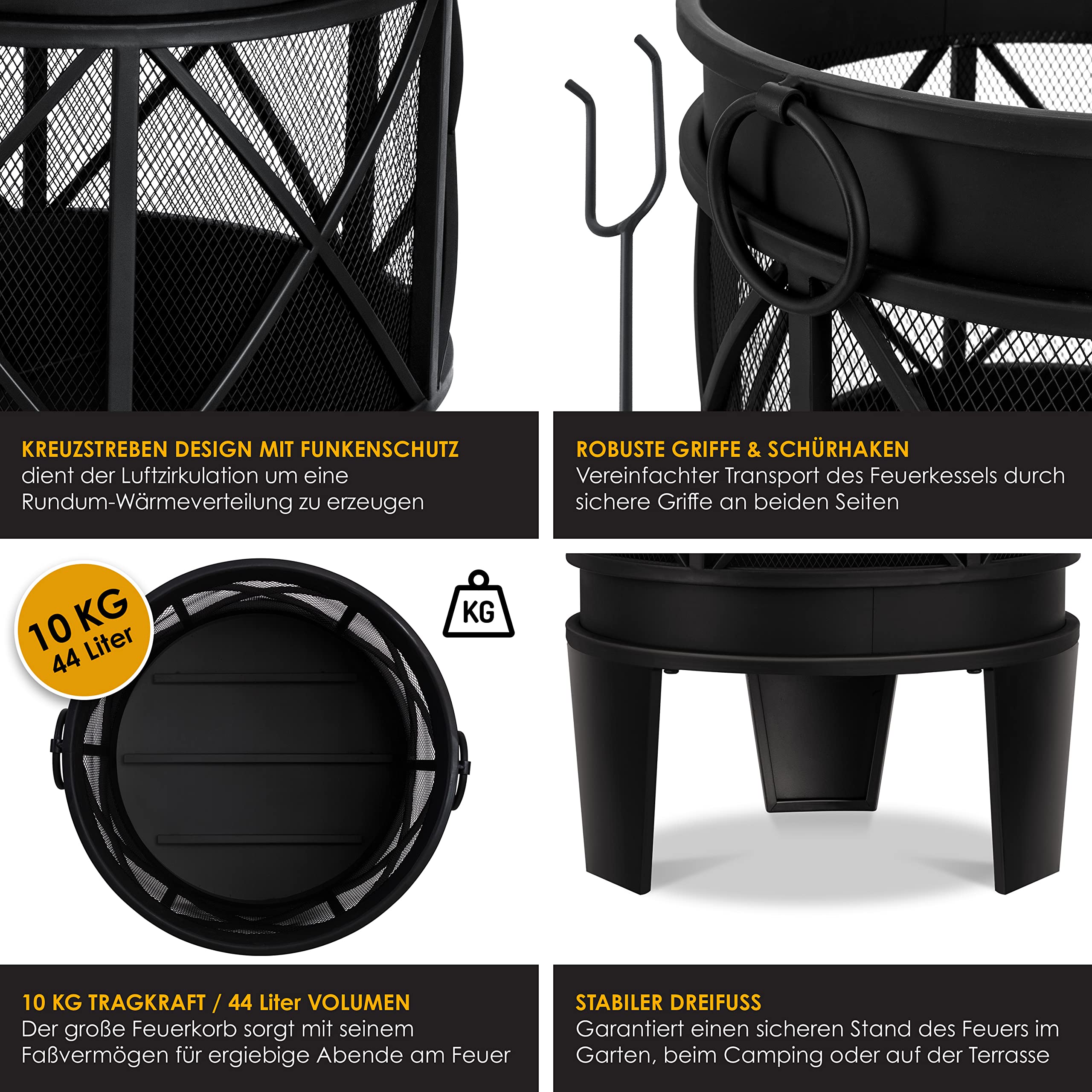 Braciere KESSER In Acciaio Inox Ø60cm - Spessore 2,5mm Con Gancio Fuoco In Ghisa - Per Giardino, Campeggio E Falò - Foto 3