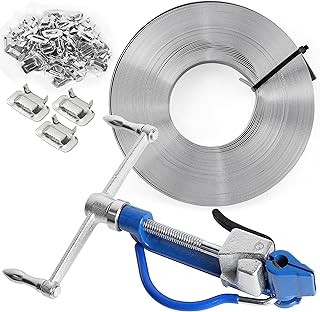 Steel Banding Tool Banding Strapping-Kit - Metal Banding Strapping Kit - Screw-Type Tensioner & Cutting Tool, 3/4"*100Ft S304 Band Coil, 100pcs Ear-Lock Buckles, Banding Tool for High Tensile Packing