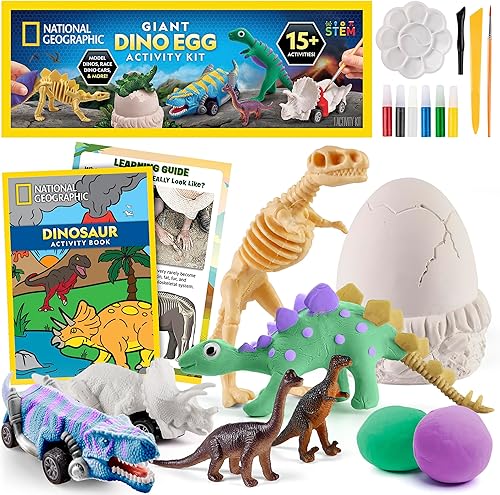 Miniatura 8 de NATIONAL GEOGRAPHIC Kit de manualidades de arcilla seca al aire de dinosaurio, 5 colores de arcilla, 5 esqueletos de dinosaurio, herramienta de