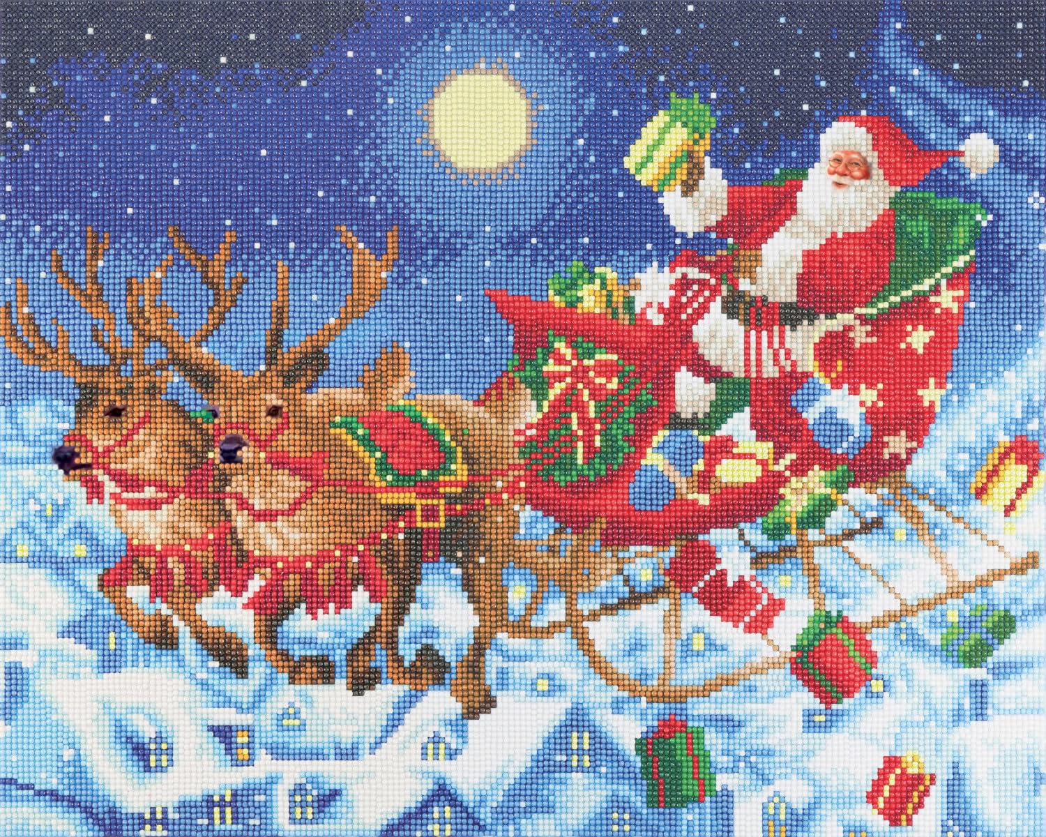 Broderie diamant Traineau Père Noël kit de loisirs créatifs 40x50cm avec cadre en bois