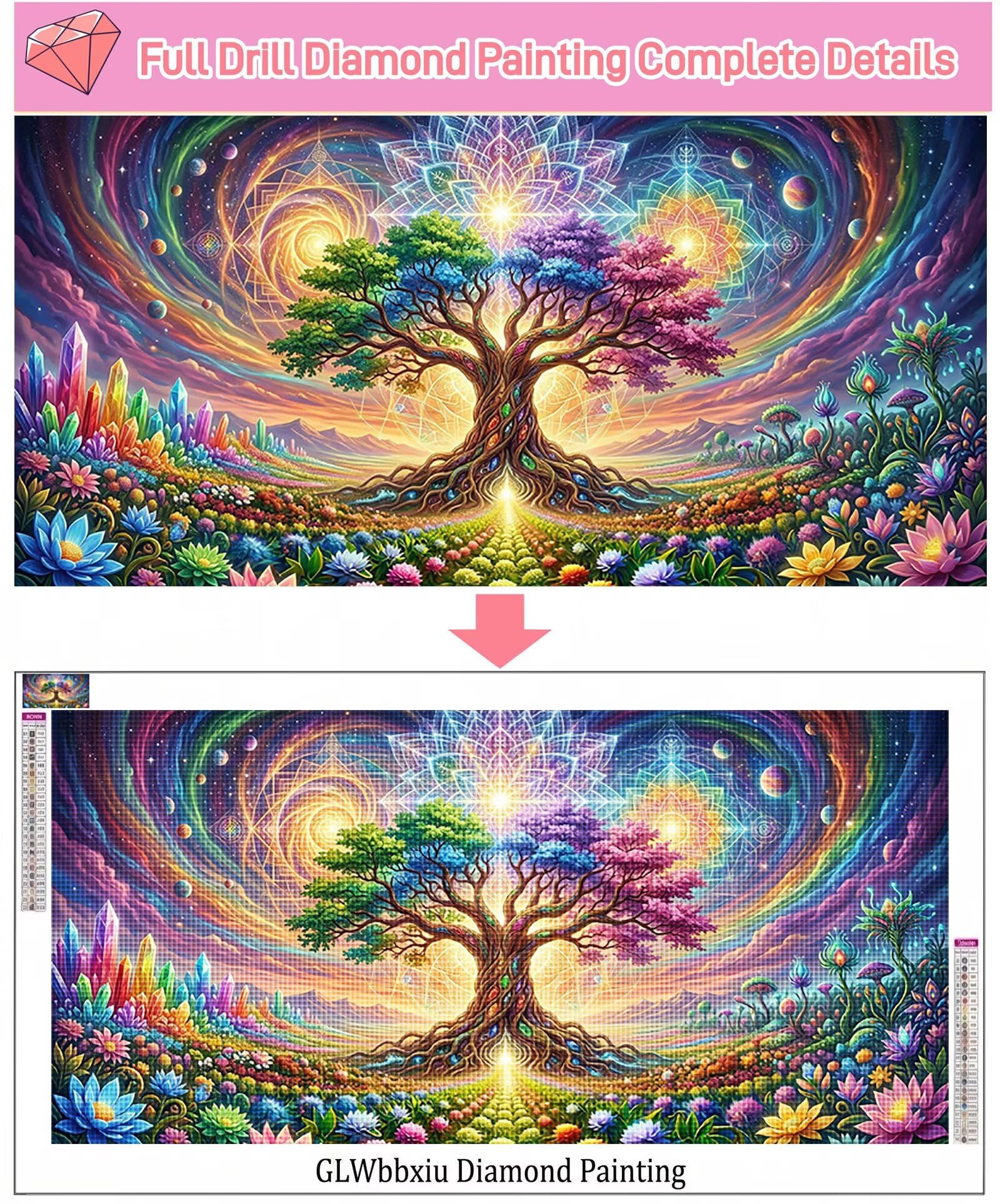 Diamond Painting Farbe Diamond Painting Erwachsene XXL Baum des Lebens, 5D Full Eckige Steine Drill Diamanten Malen Nach Zahlen, DIY Set Mosaikherstellung Kreativ Set für Erwachsene 60x120cm, Cod-376