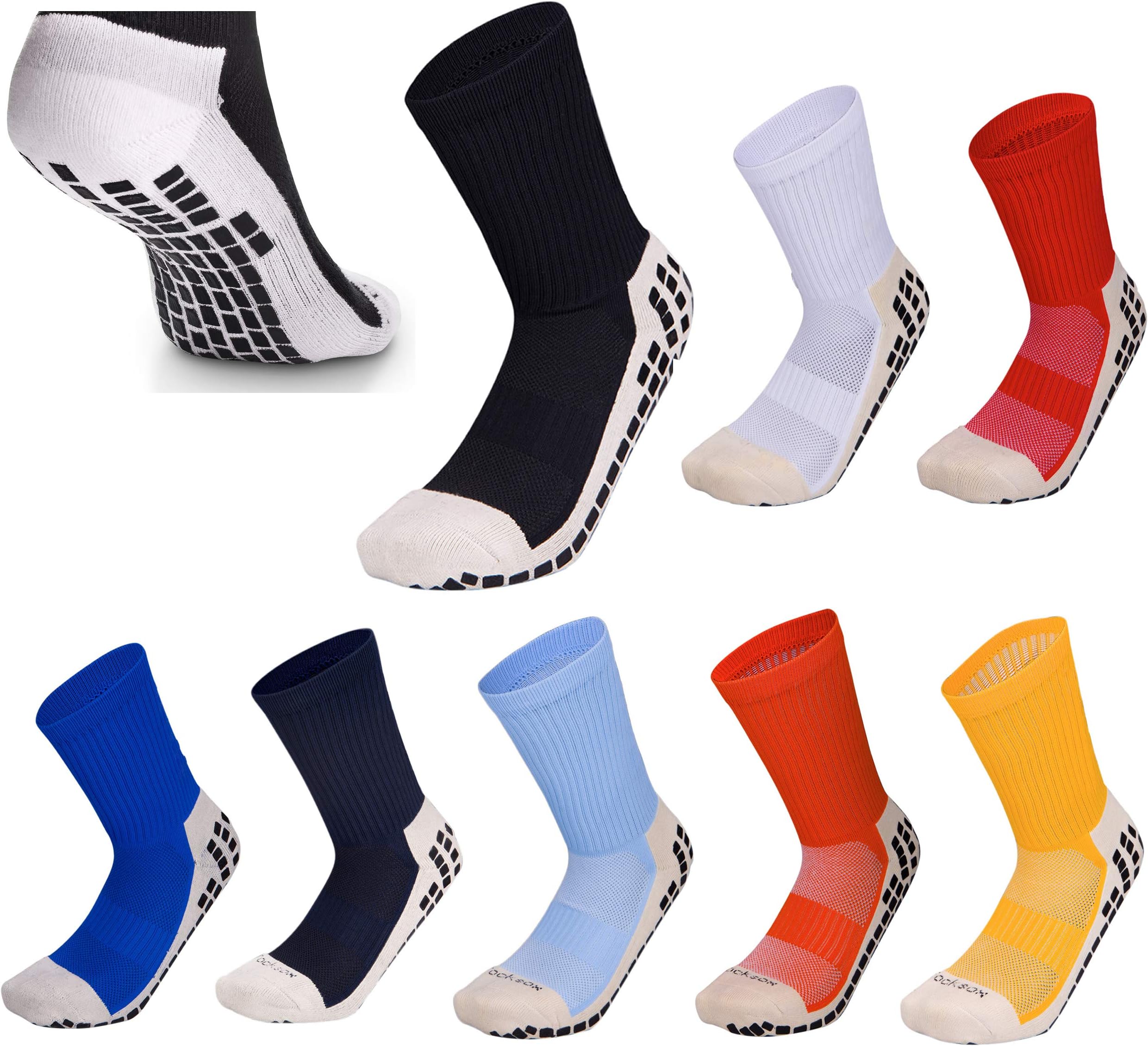 Rhino GadgetGrip Sox Anti Slip Football Socks Low Calf Non Slip Cushion Crew Sports Grip Socks with Gripping Rubber Pads for Football, Basketball, Soccer, Walking, Running Fit UK size 5.5 to 11 Black White Red Blue Orange Yellow Green