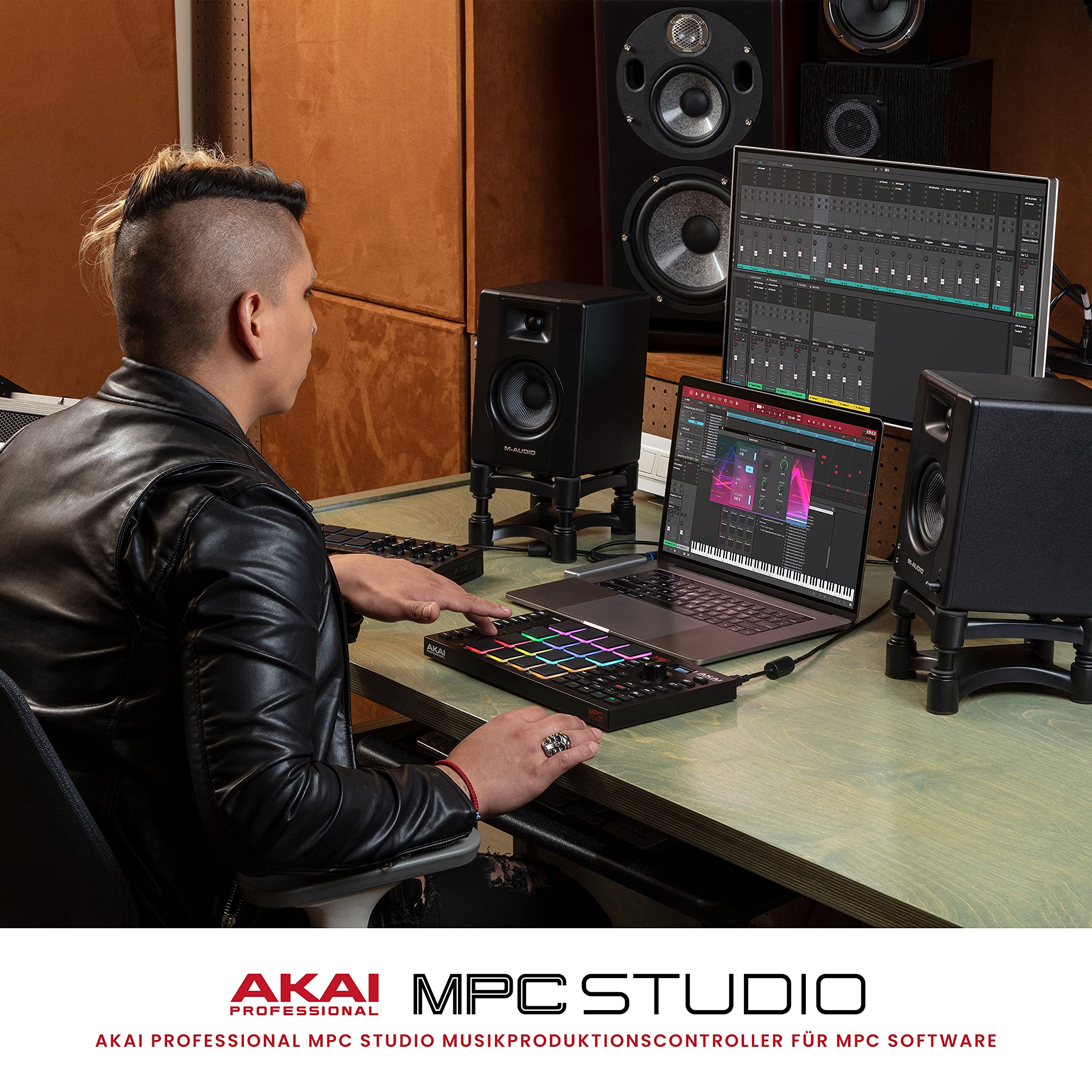 Akai Professional MPC Studio - MIDI Controller Beat Maker mit 16 anschlagdynamischen RGB Pads, MPC Software, zuweisbarem Touch Strip und LCD Display