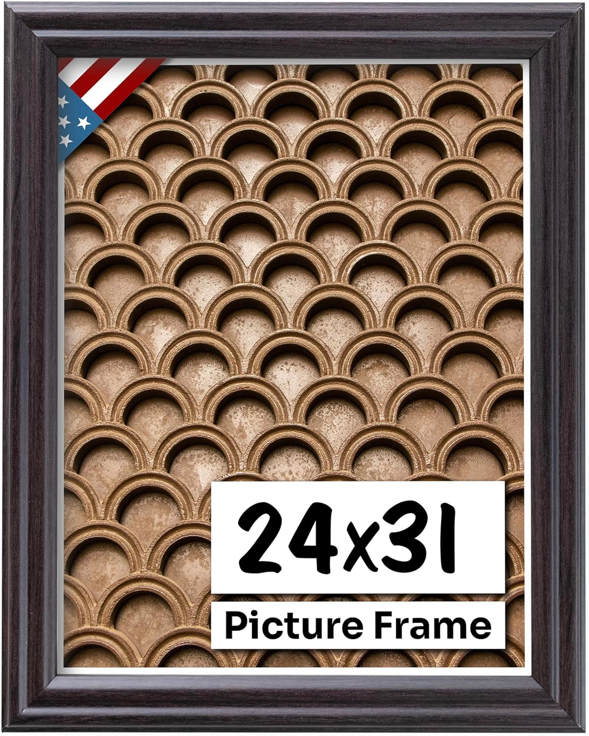 Coffee Brown 24x31 Picture Frame .75" Inch Wide - Dark Brown Wall Decor Handmade Solid Wood Frames with Preinstalled Hangers and UV Blocking Plexiglass 31x24 Frame