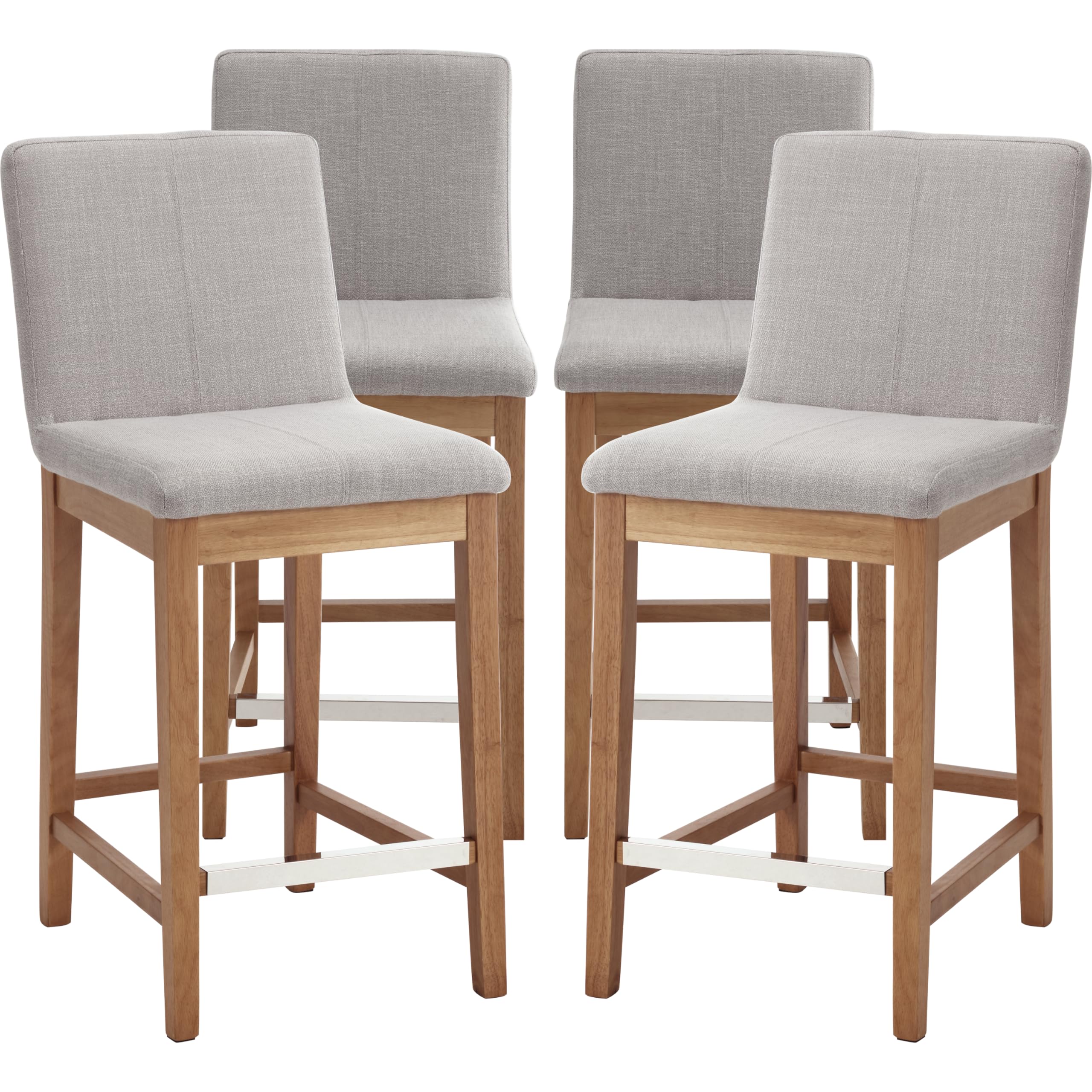 Kmax 26 Inch Counter Height Bar Stools Set of 4, Upholstered Stools for Kitchen Counter with Back Support Rustic Wooden White Armless Barstools for