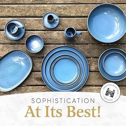 Miniatura 6 de B BRILLIANT - Juego de 4 platos llanos de cerámica portuguesa con borde elevado, diseño moderno y simple de cerámica artesanal, apto para horno y