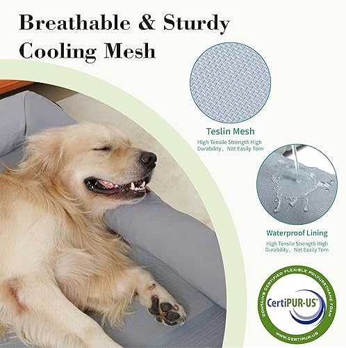 Miniatura 3 de Cama elevada refrescante para perros con almohadas, cuna elevada portátil y lavable con malla a prueba de mordidas y marco de metal, patas de goma