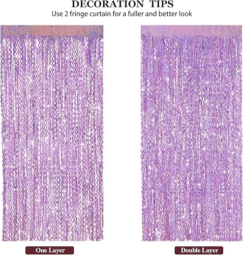 Miniatura 6 de Paquete de 4 cortinas de oropel rosa para fiesta, CYLMFC de 3.3 pies x 6.6 pies, cortina de telón de fondo ondulado brillante con flecos para