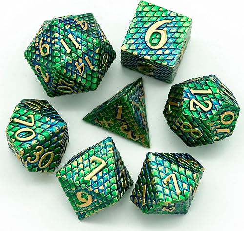 Miniatura 2 de UDIXI juego de dados de metal poliédricos para juegos de rol y Calabozos y dragones (azul y verde, con números dorados)