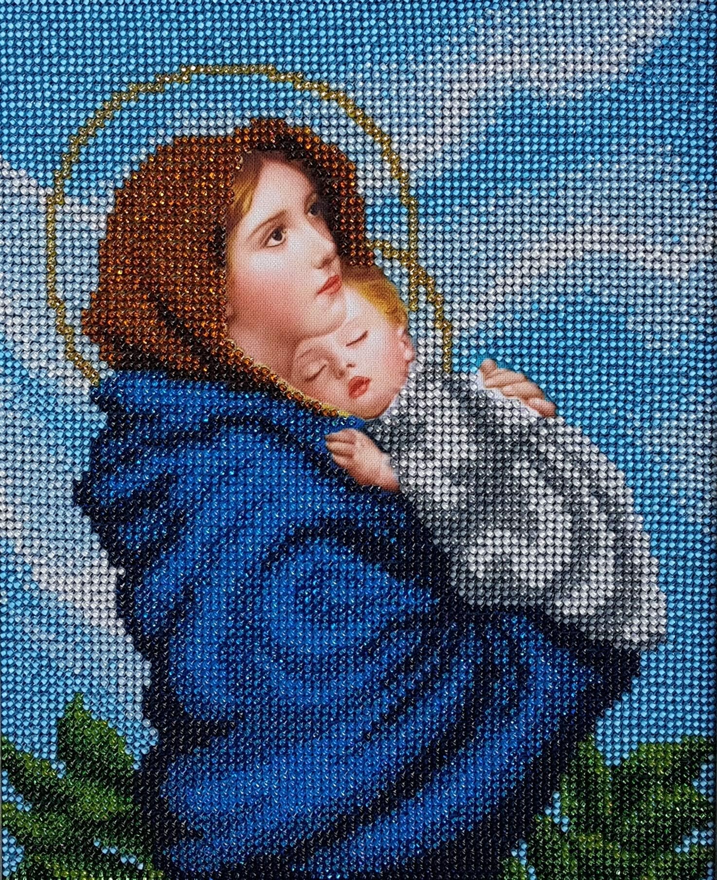 AllAboutEmbroideryUA Bead Embroidery kit Virgin Mary and The Baby Needlepoint Handcraft Tapestry kit