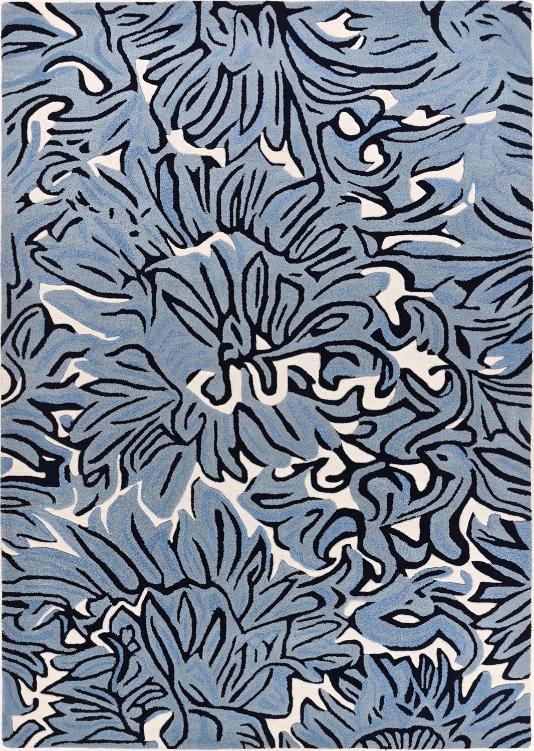 Modern Blue Floral Wool Area Rug – Hand-Tufted Abstract Botanical Design | Thick, Durable, and Luxurious Carpet for Living Room, Bedroom, or Office Décor (Light Blue, 5' x 8')