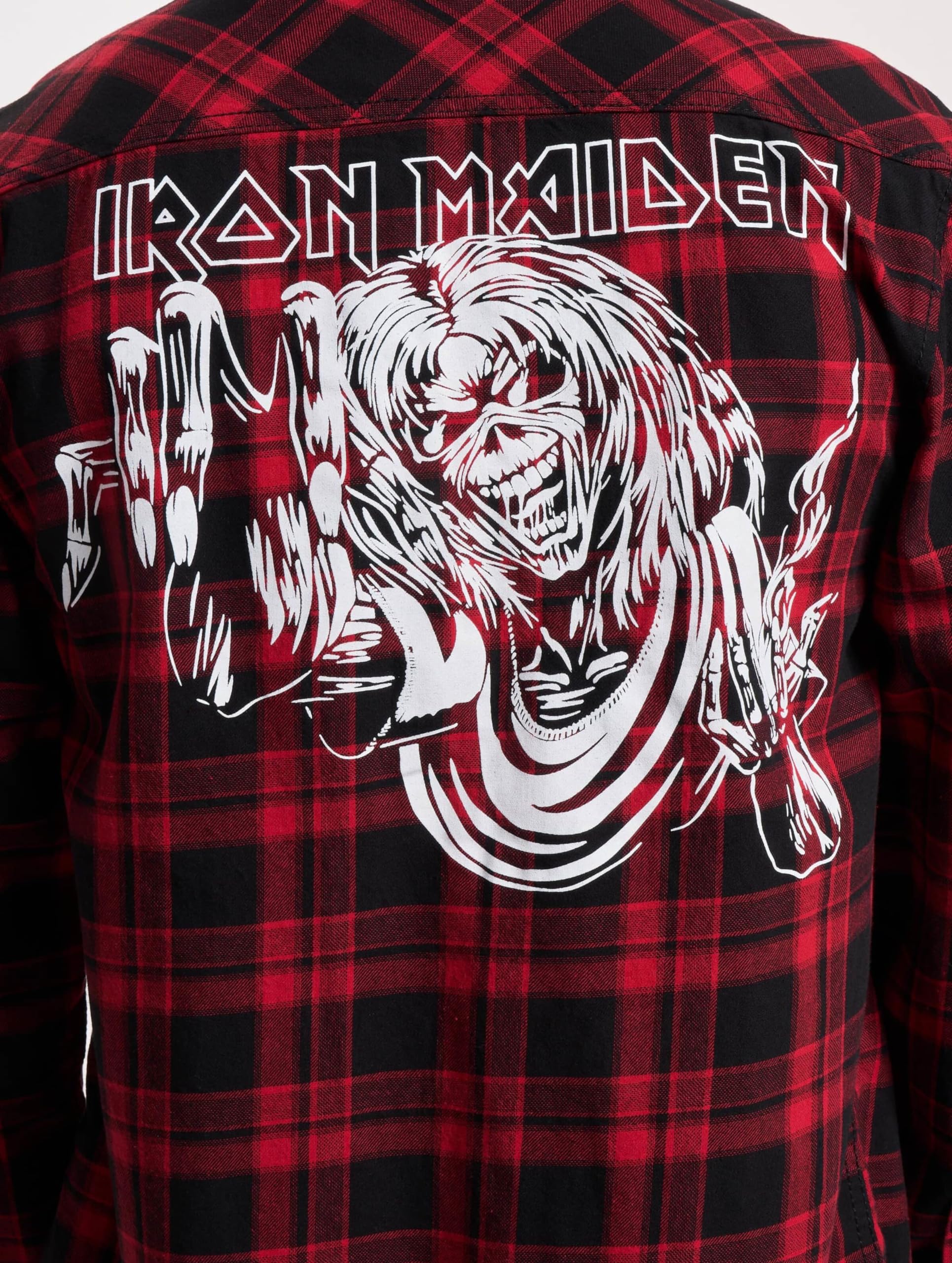 Iron Maiden Check Shirt Hooded Eddie Männer Langarmhemd schwarz/dunkelrot