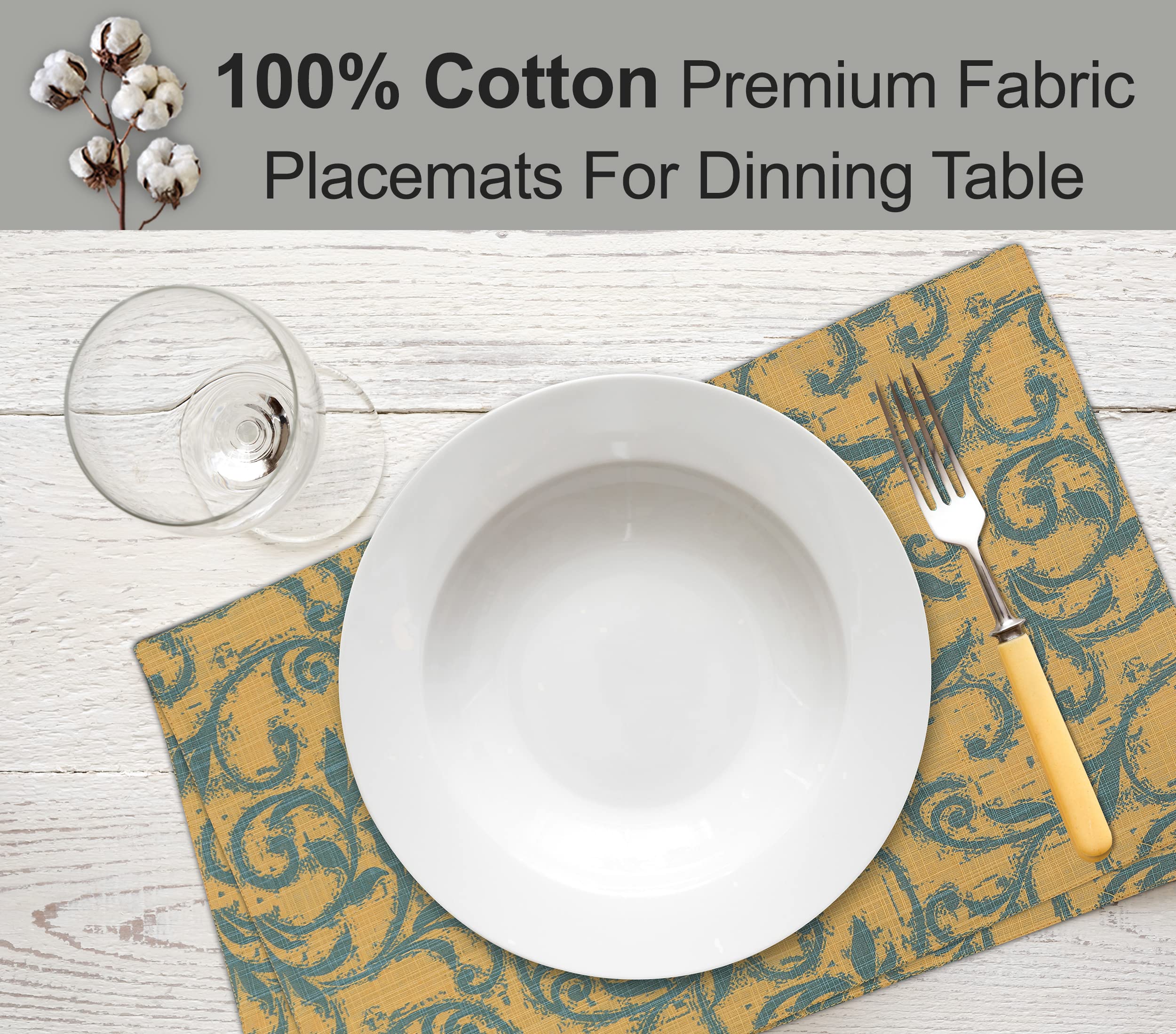 Ruvanti Tischsets 100% Baumwolle 33x48 cm, Esstisch Tischsets 6er Set, Moderne Tischsets für Esstischdekoration, Küche & Tischwäsche, Kaffeematte für Weihnachtsessen - Rankenspiralen