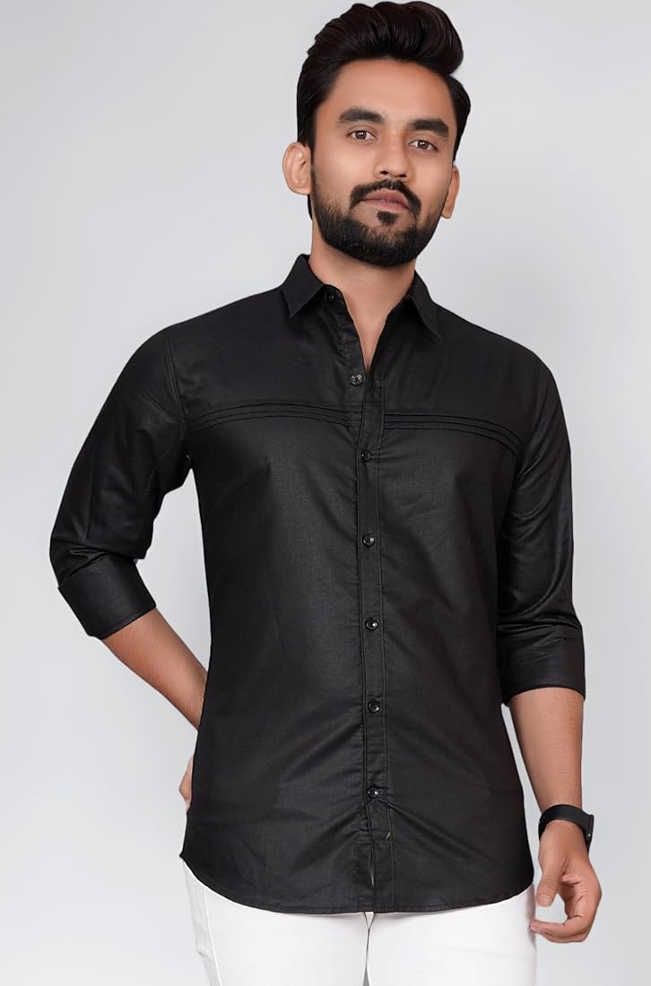Voroxy Black Plain Shirt for Men Cotton Branded Formal Solid