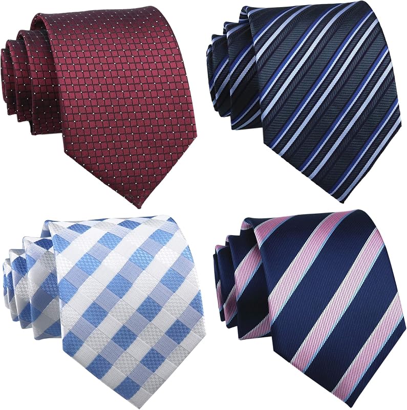 Pack of 4 Men's Classic Stripe Checks Jacquard Woven Tie Formal Party Neckties