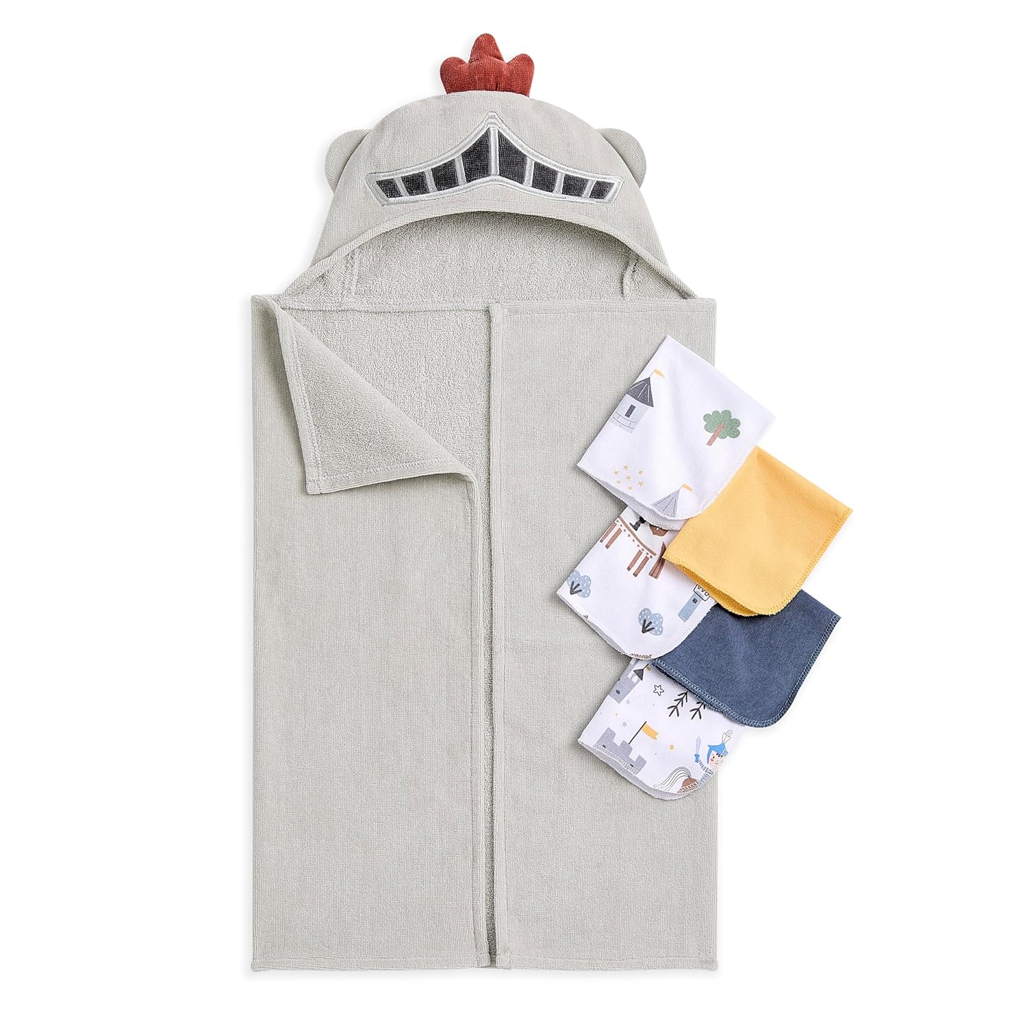 Evolur Supple Spa Kit with Towel, Includes Supple Baby Spa Set, Complementary Good Knight Hooded Towel & 5-Piece Washcloth Set in Grey, Spa Set Includes Bath Tub, Hammock Seat and Metal Frame