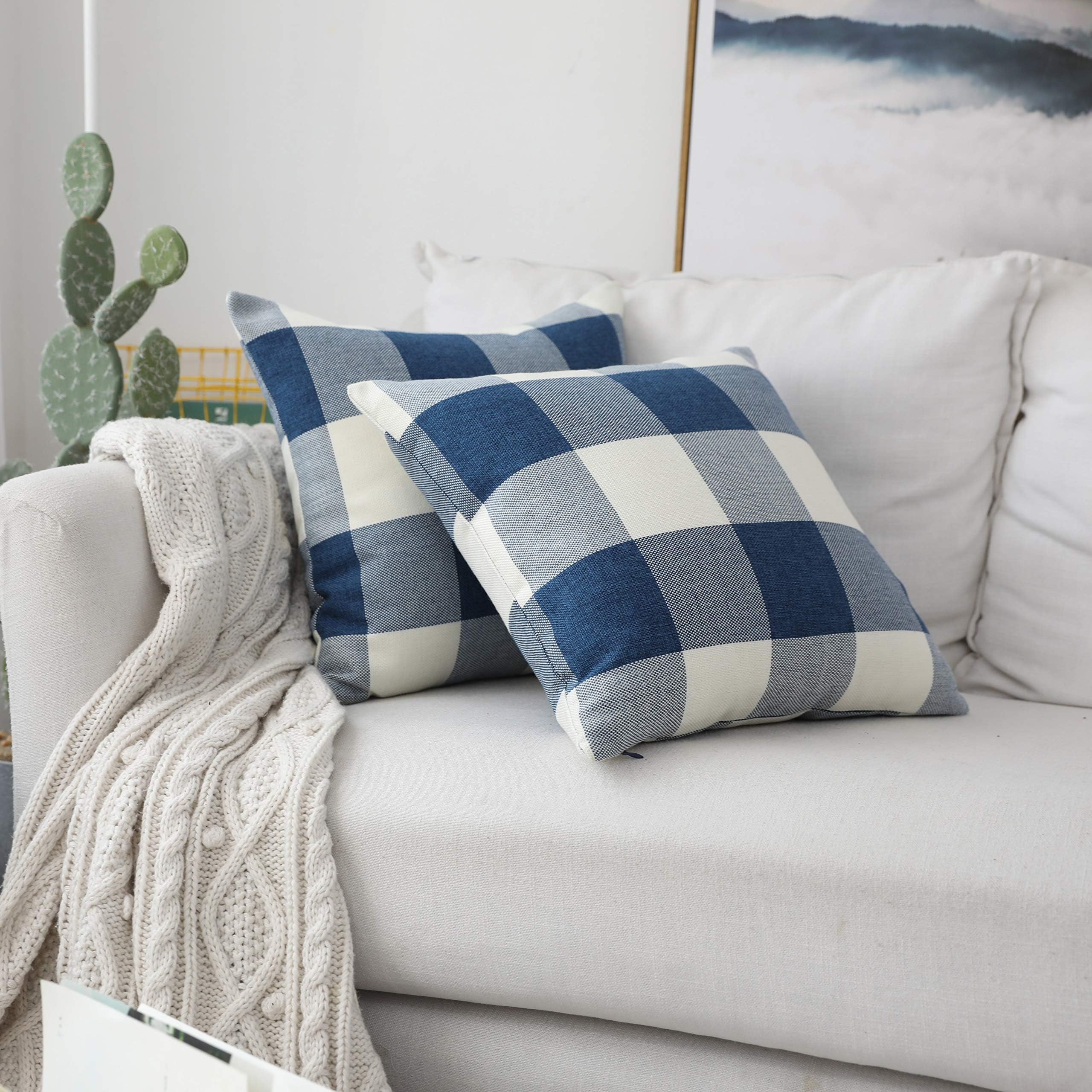 UGASA Pack of 2, Plaids Soft Decorative Throw Pillow Covers 18 x 18 Inches