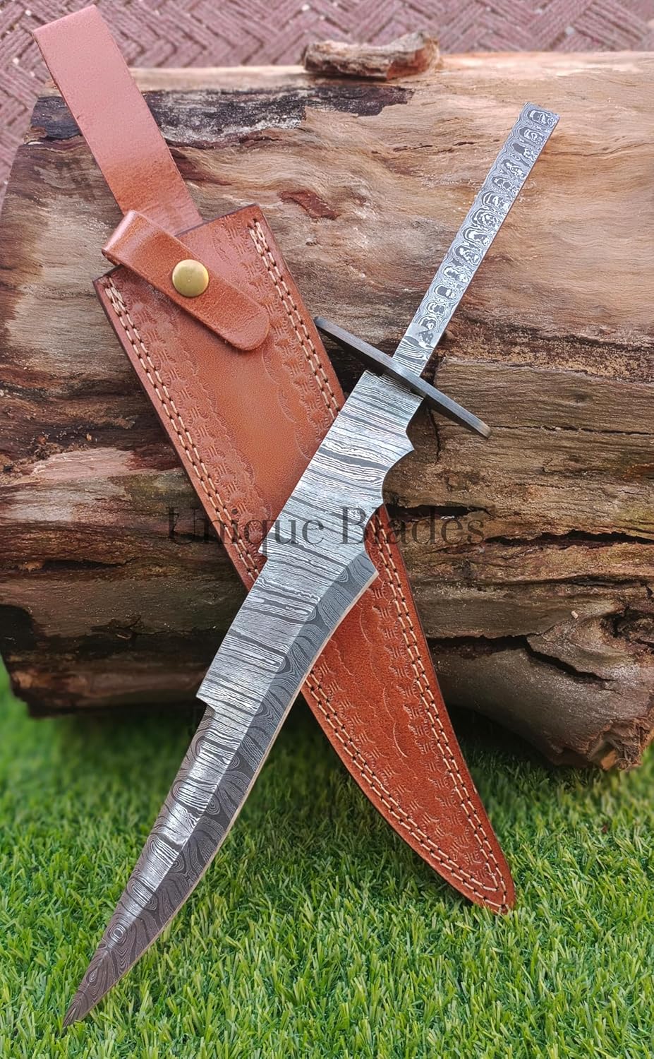 BLANK BLADE Full Tang Blade for Knife Making with Leather Cover, 17 Inches, Damascus Steel- Razor Sharpe With Guard