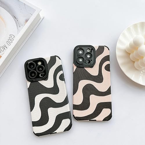 Miniatura 2 de INJPCUCA Funda diseñada para iPhone 13 Pro Max, diseño de patrón de ondas, color negro, funda protectora para mujeres y niñas, de piel sintética,
