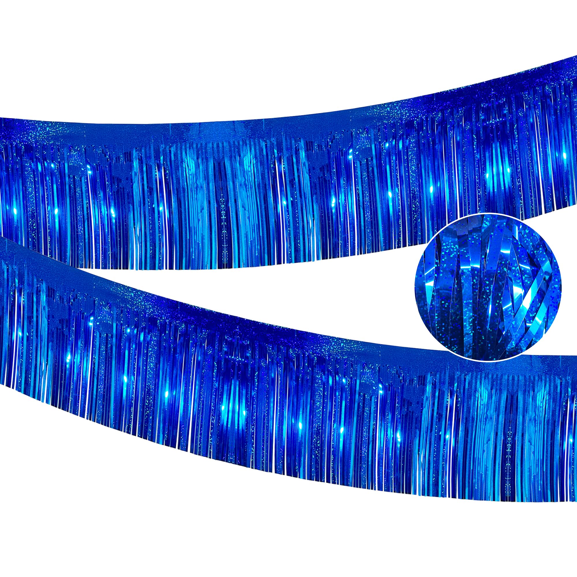 2 Pack 10 Feet Glitter Royal Blue Parade Float Decorations for Trailer Car, Glitter Foil Fringe Metallic Tinsel Streamers Banner Garland for