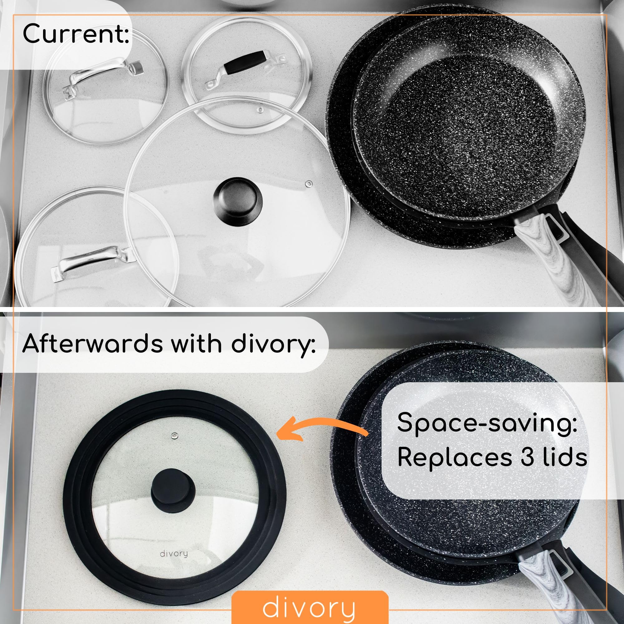 DIVORY universal glass lid diameter 28, 30, 32 cm, for pots wok, skillets and pans, frying pan, saucepan, cookware - Image 2