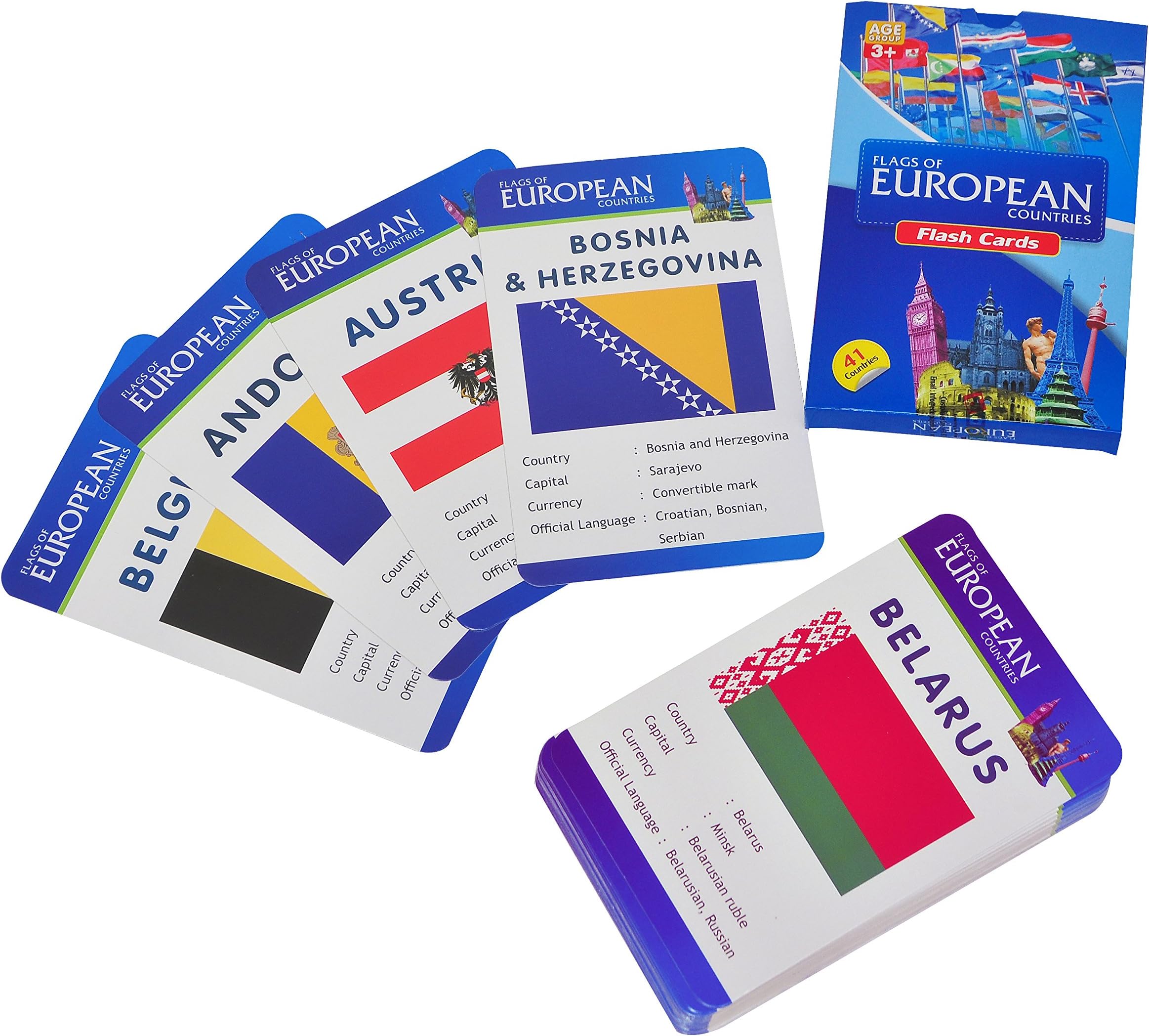 Baski Toys Flags of European Countries - Flash Cards (10 cm x 15 cm x 1.5 cm)