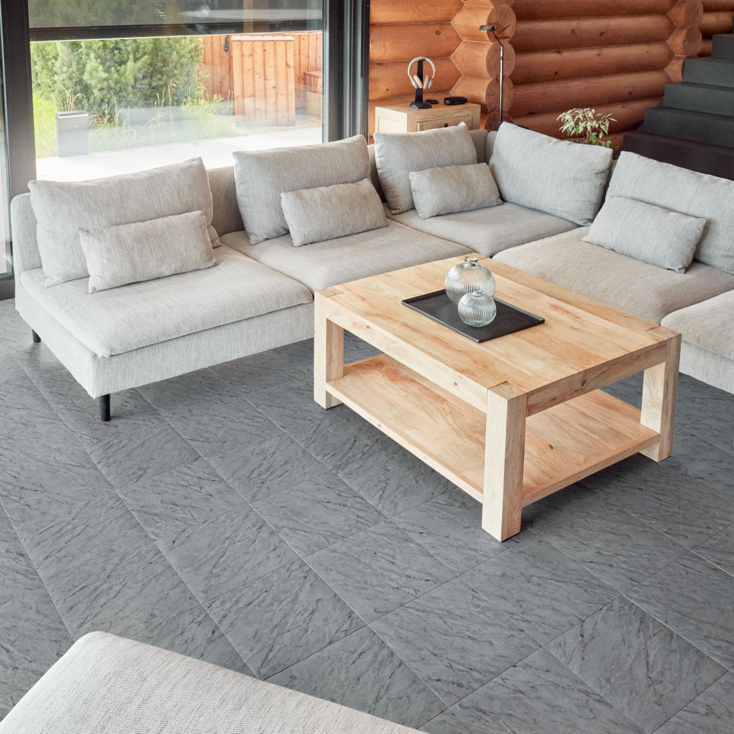 Vinyl Floor Tiles Self Adhesive - 30 Pack Covering 30 sqf (2.79sqm) - Each Stick On Tile Size 12x12In (30.5x30.5cm) Waterproof Peel and Stick Vinyl Flooring Tile for Kitchen Grey Marble Effect