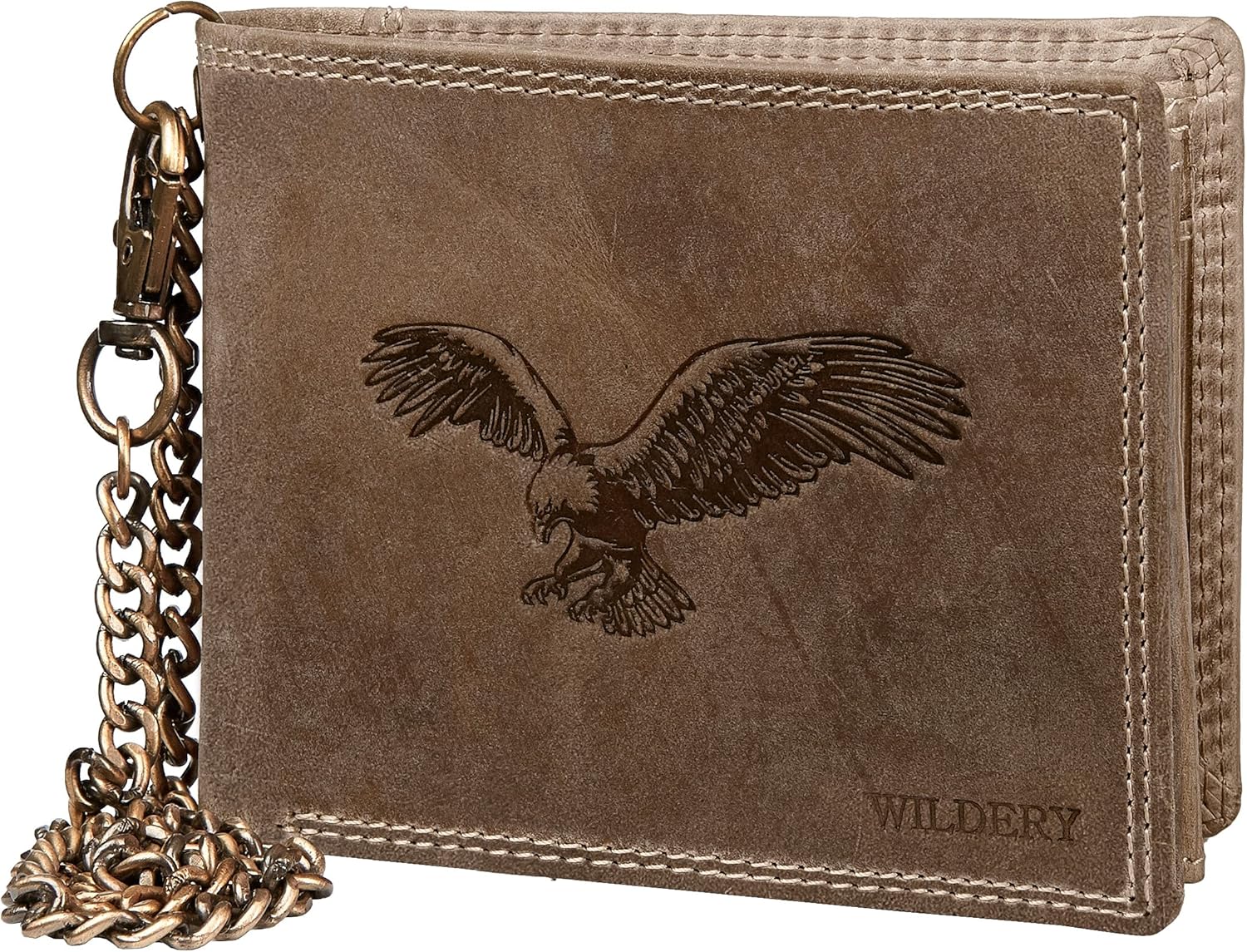 Wildery® Geldbörse Herren Mit Kette - RFID Portmonee Aus Echtleder Mit Adler Prägung