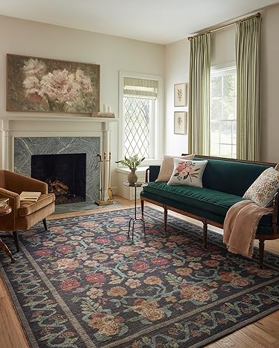 Loloi Rifle Paper Co. Rosa Collection Rosa RSA-01 - Alfombra decorativa negra de 3 pies y 9 pulgadas x 5 pies 6 pulgadas