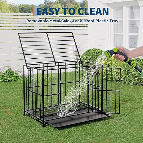 Miniatura 3 de 42 Inch Metal Dog Crate Cage Kennel,Dog Crate with Removable Crate Trays, Wheels and Double Door for Medium Small High Anxiety Dogs