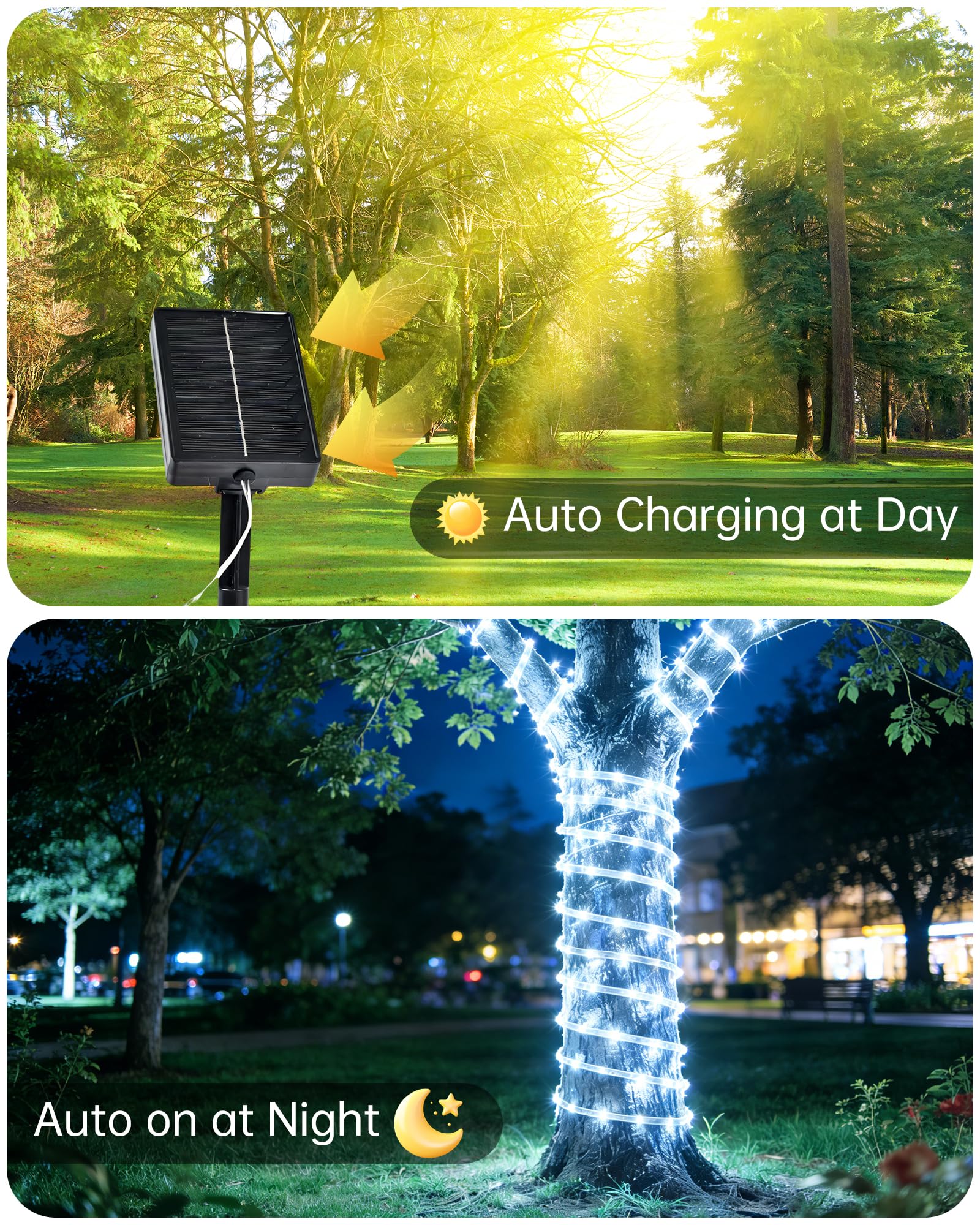 MERRIMAX M Solar-Lichterkette für den Außenbereich, 200 LEDs, 200 LEDs, wasserdicht, 8 Modi, solarbetriebene Solarröhre für den Außenbereich, für Baum, Terrasse, Pool, Deck-Dekoration (Weiß, 1 Stück)