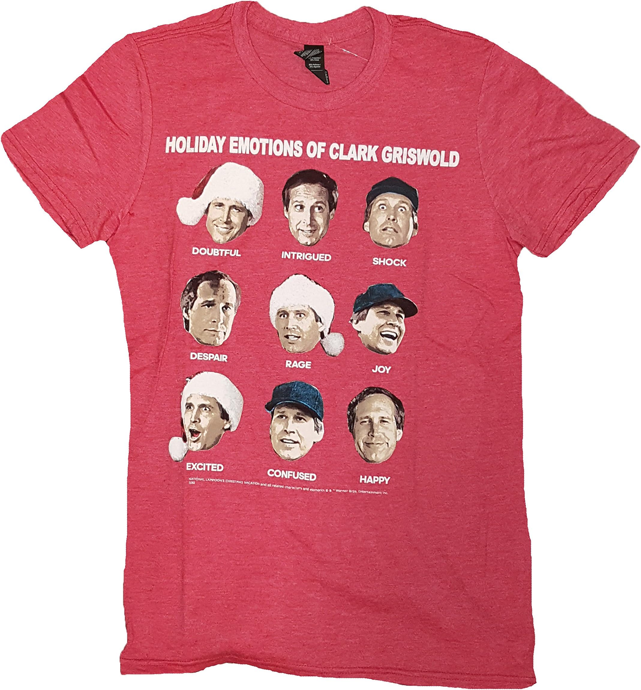 Christmas Vacation Holiday Emotions of Clark Griswold Red Graphic T-Shirt - Medium