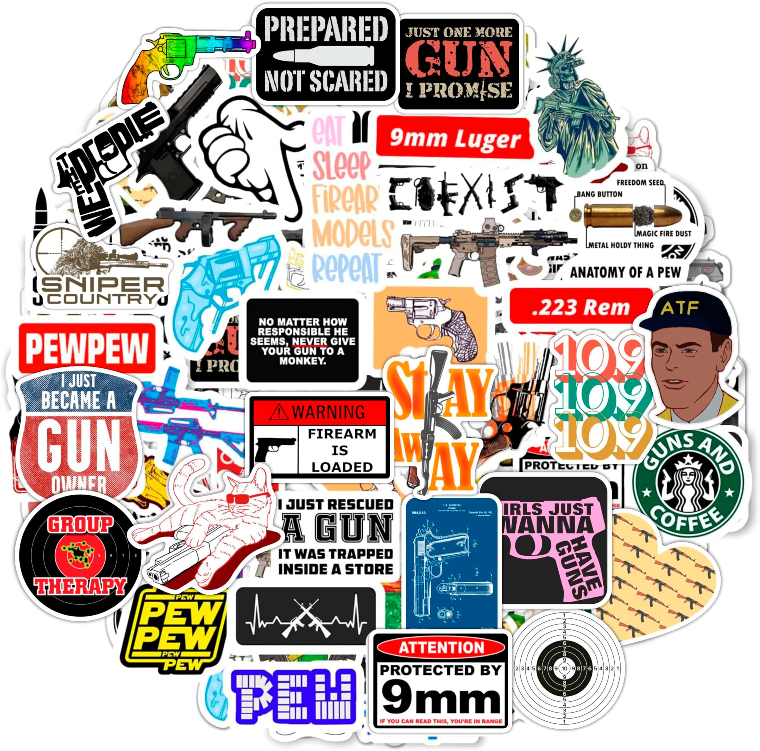 BulbaCraft 100Pcs Funny Gun Stickers, Firearm Stickers, Guns and Ammo Decals, Tactical Military Army Laptop Decals, Gifts for Women & Men