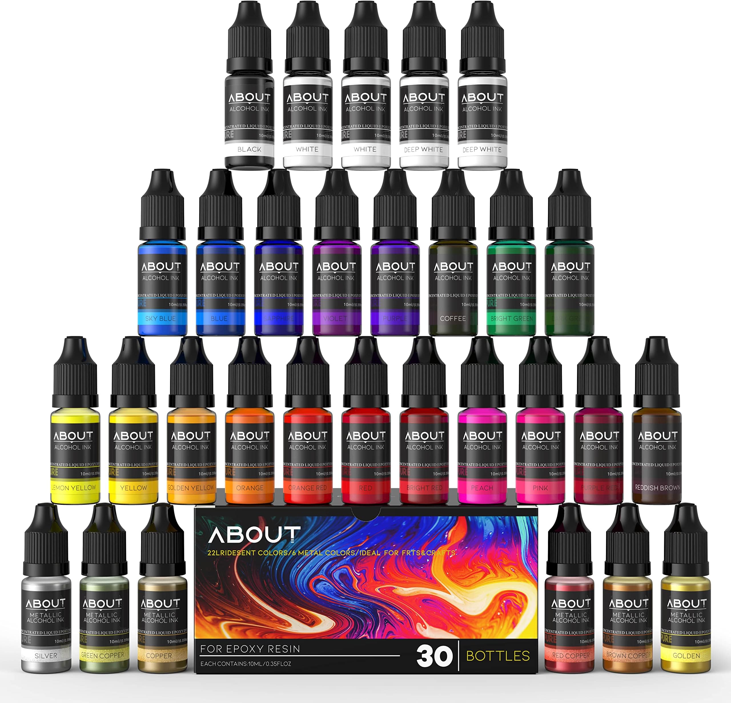 About life Alcohol Ink, 30 Colours, Concentrated Epoxy Resin Paint, Resin Dye, DIY for Crafts, Painting, Jewellery, 10 ml