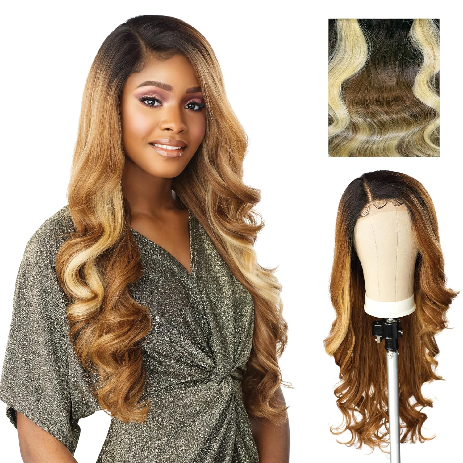 Sensationnel Butta Lace Wigs - Unit 7 Extra Wide 5 Inch Deep Parting Synthetic Preplucked Hairline Glueless Lacefront (MP/BLONDE)