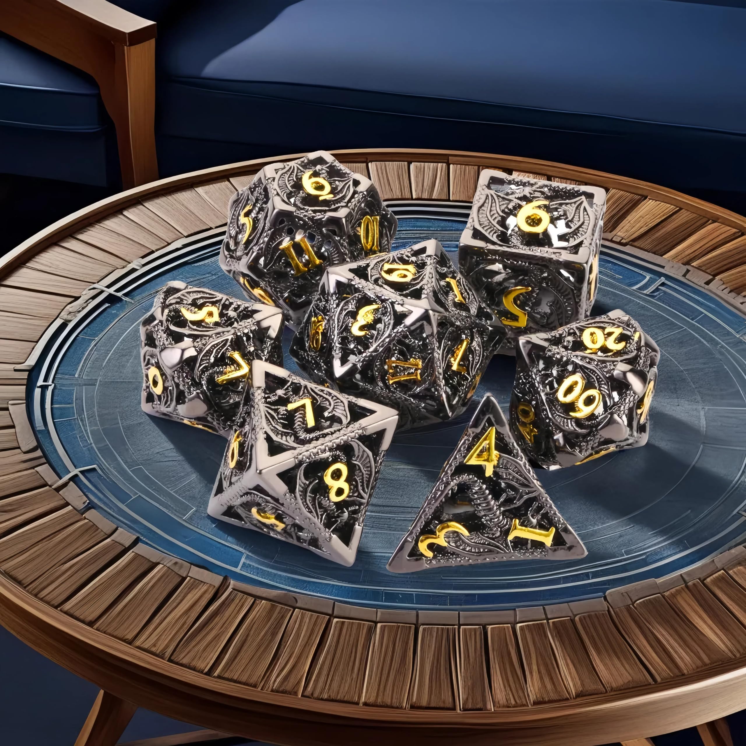 Hollow Metal DND Dice Set – 7-Piece Polyhedral Dragon Dice For Dungeons & Dragons, RPG Tabletop Games