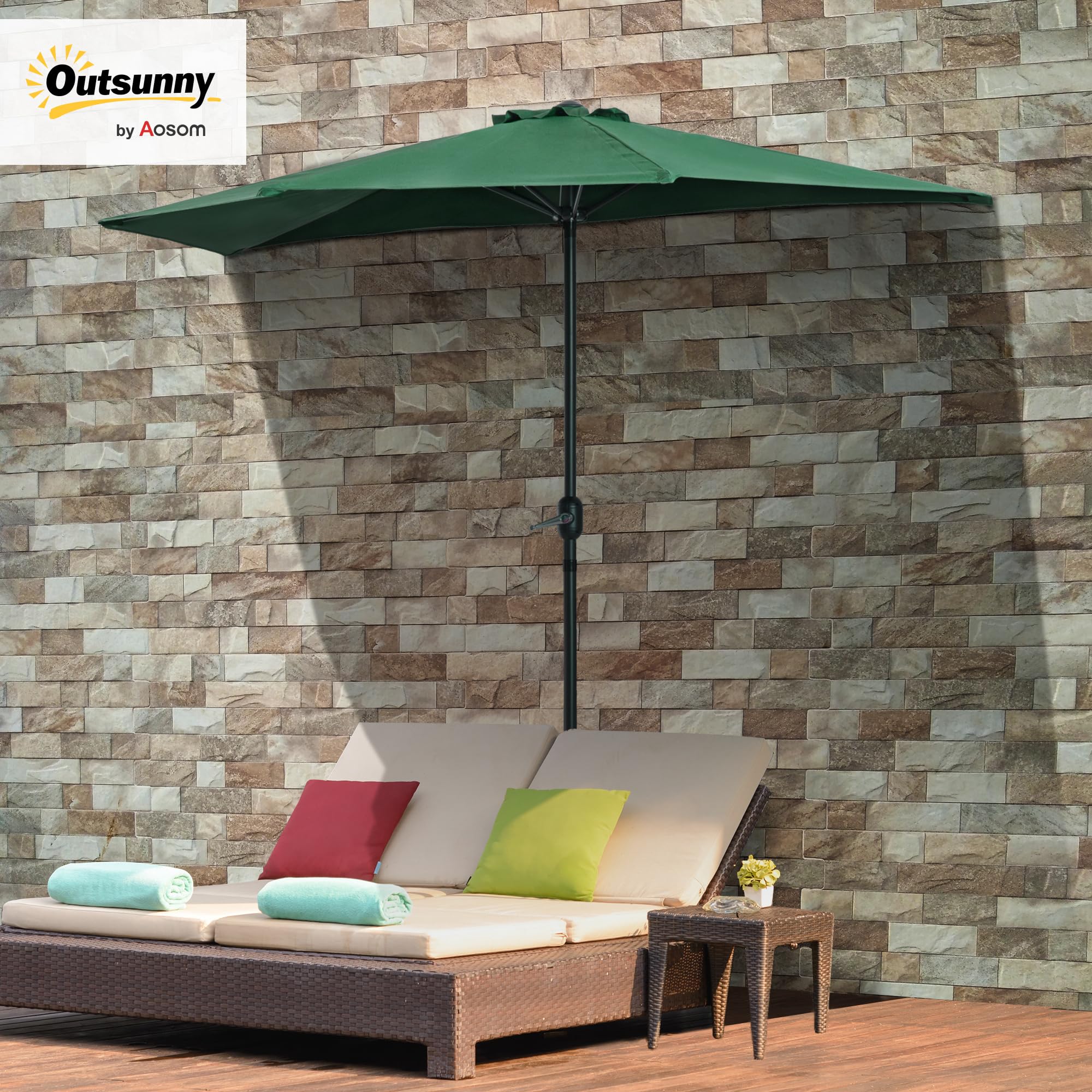 Outsunny Demi Parasol 5 Entretoises Métal 2,93 x 1,5 x 2,49 m