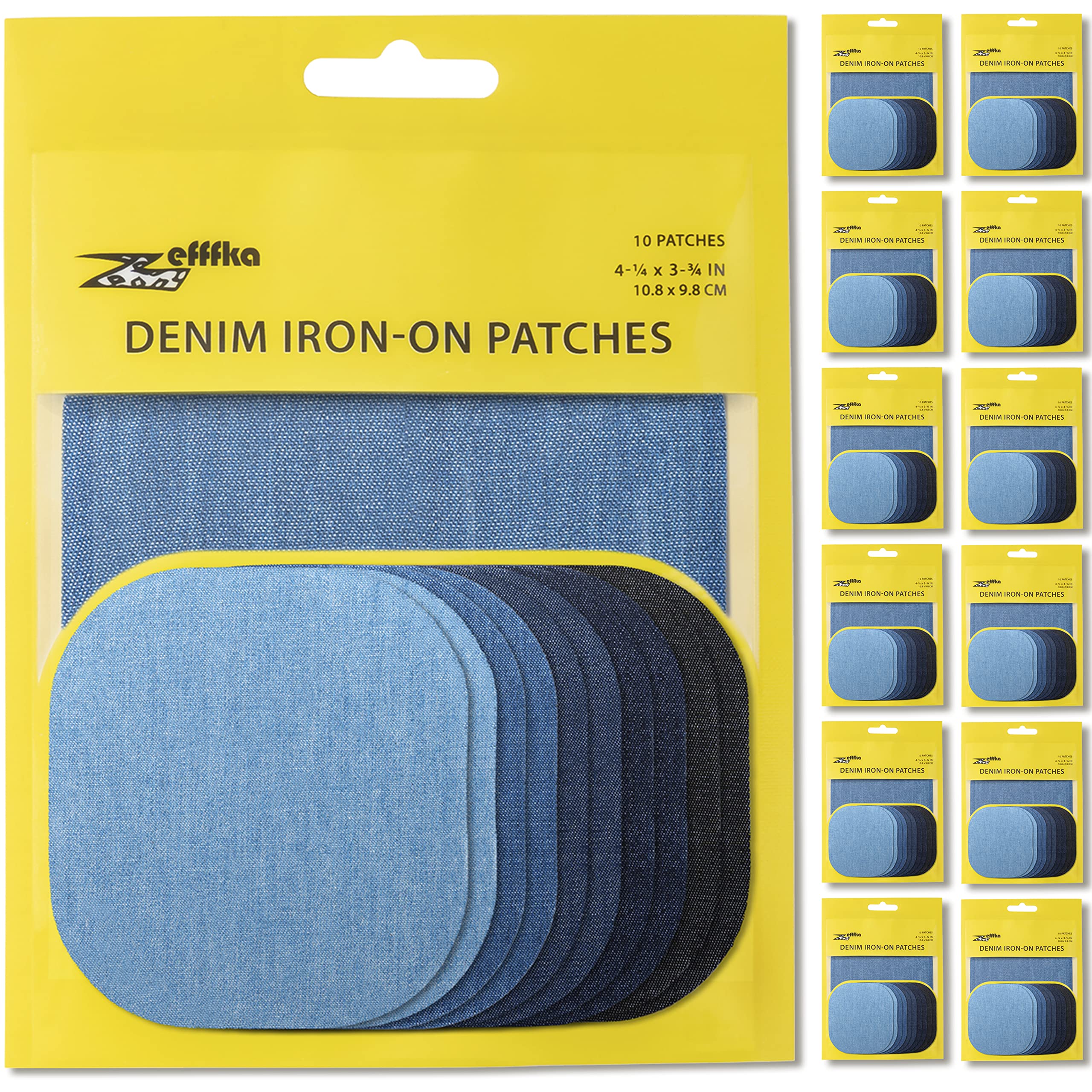 ZEFFFKA 13PACK Jean-Flicken Aufbügeln Innen und Außen Stärkster Kleber 100% Baumwolle Verschiedene schwarz Farben Blautöne Reparatur-Dekorationsset 10 Stück Größe 4-1/4" by 3-3/4" (9.8 cm x 10.8 cm)