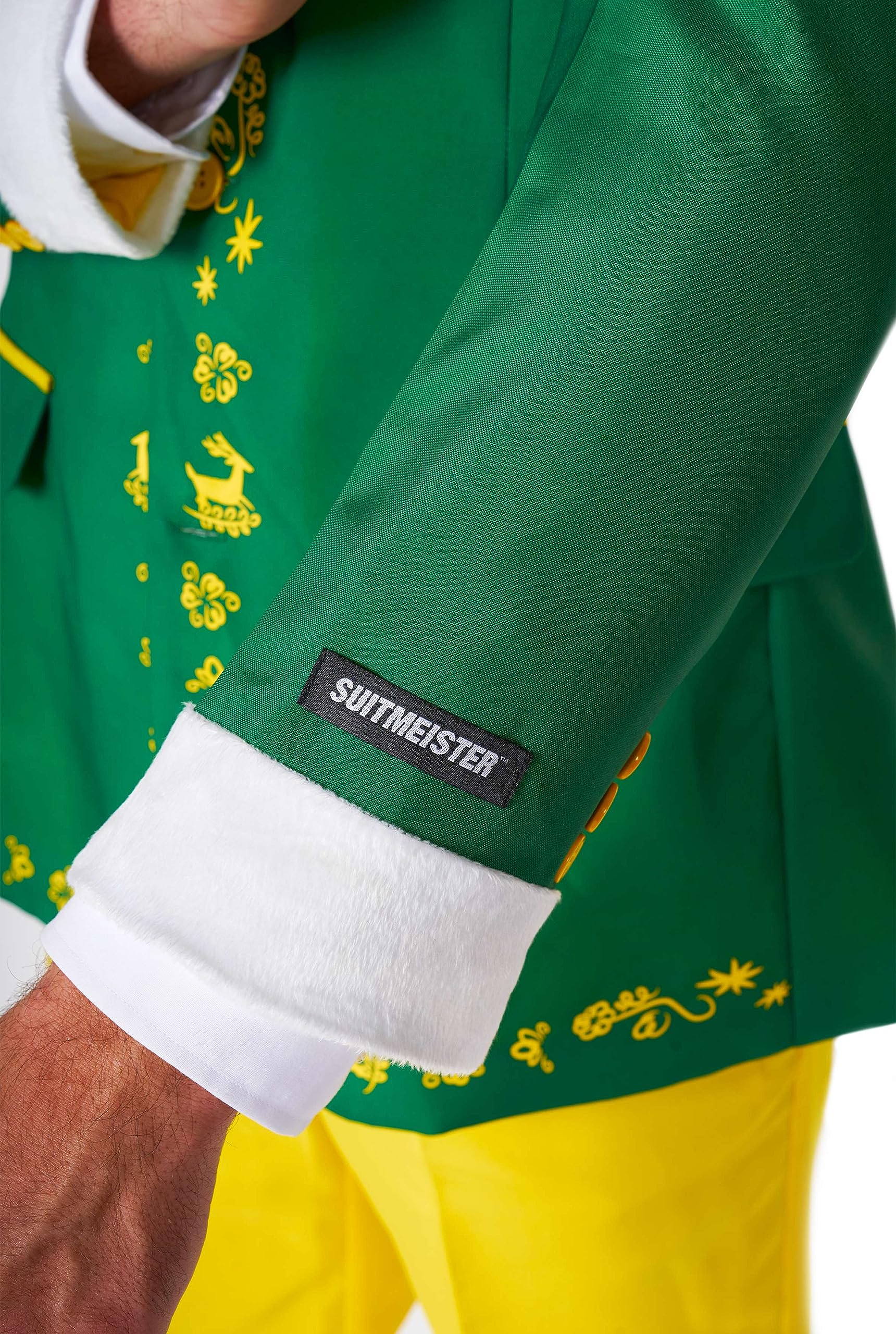 Suitmeister Herrenkostüm - Elf Weihnachten Halloween Outfit Set - Grün, Gelb - Enthält Weihnachtsblazer, Hose, Hut, Krawatte