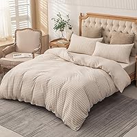 Vista 8 de PURE ERA Juego de funda de edredón de punto de jersey de 2 piezas, 100% algodón jaspeado, súper suave, cómodo, diseño clásico a rayas, con cierre