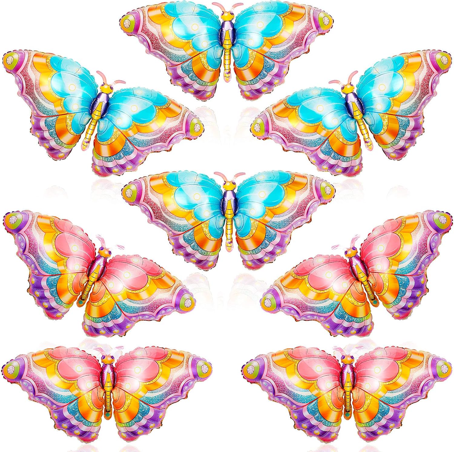 8 Pieces Butterfly Balloons Colorful Butterfly Aluminum Foil Balloons Butterfly Foil Balloons for Butterfly Themed Party Wedding Birthday Party Supplies Baby Shower Decorations