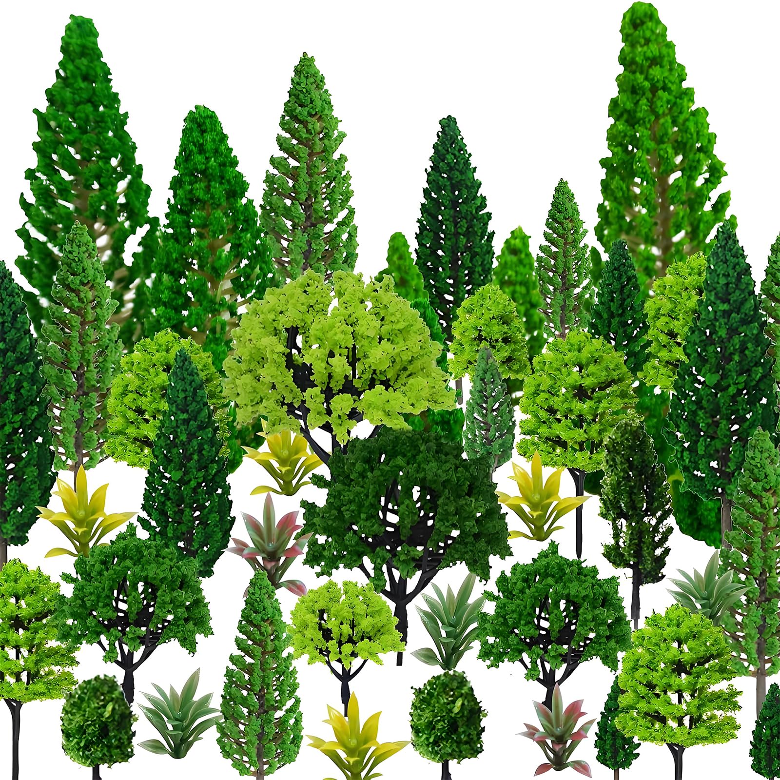 Rayakt 40PCS Mixed Model Trees, Diorama Plants Grass, Green Miniature Model Fake PineTrees for Train Scenery, Architecture, Landscape & DIY Crafts