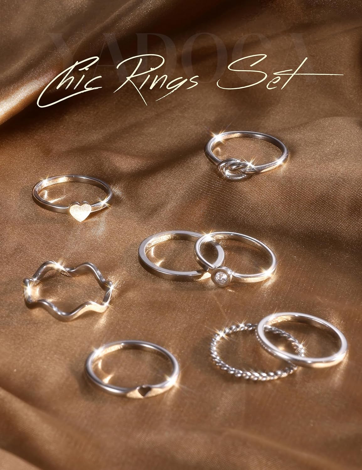 YADOCA 8pcs 2MM Stainless Steel Rings for Women Men 14K Gold Plated Stacking Rings Fashion Simple Plain Knuckle Stacking Midi Thumb Dainty Thin Heart Knot Stackable Statement Band Rings Set Size 5-11