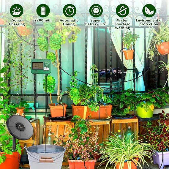 Solar Drip Irrigation Kit with Early Warning, Programmable Watering