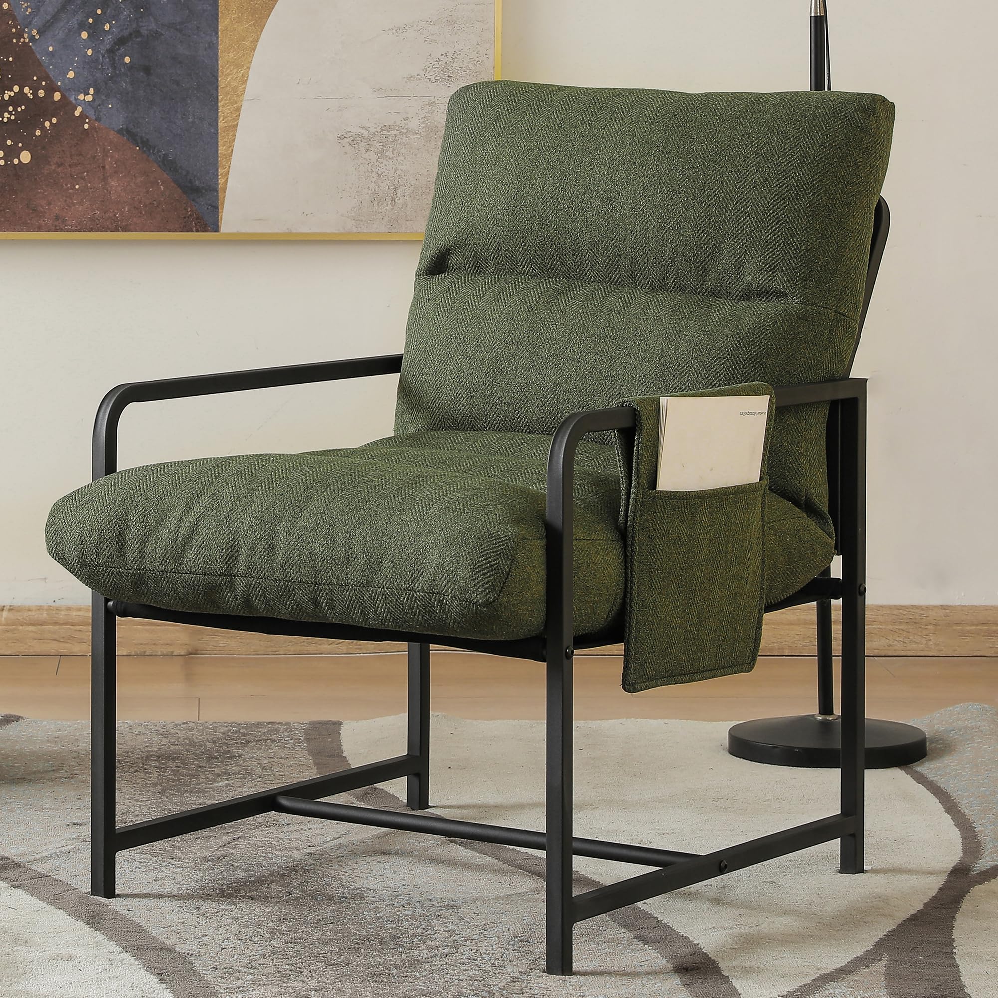 Mingone Sessel Loungesessel Stuhl mit Armlehnen Polstersessel mit Metallrahmen Moderner Loungesessel für Schlafzimmer, 136 kg belastbar. (Grün)