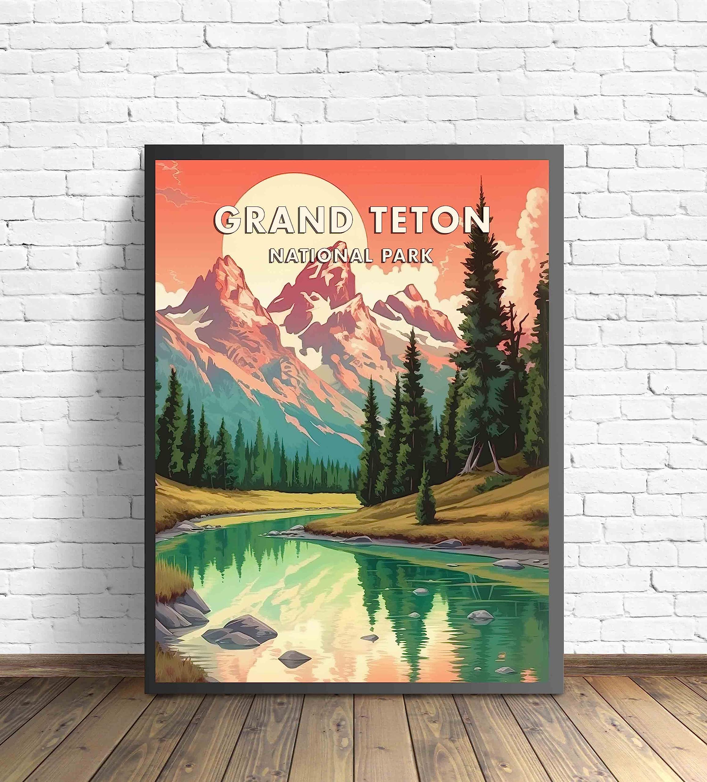 Grand Teton National Park Sign Décor Rustic Signs Cabin Decorations Outdoors Adventure Plaque Nature Tin Wall Art Home Gift 6 x 18 High Gloss Metal 206180057027
