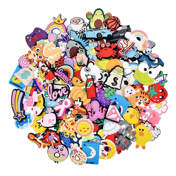  Ibuclein Lot of Random Shoe Charms 40,60,100,150,185,200pcs Different Mixed Shoe Charm Decorations Lovely Cool PVC Animals Flowers Balls Letters Numbers Shapes Shoes Ornaments for Bracelets and Sandals