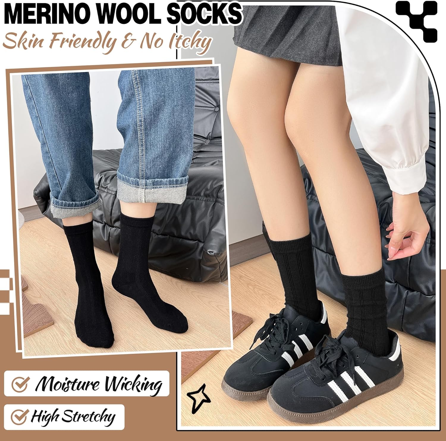 Thin Merino Wool Boot Socks Warm Winter Cozy Comfy Breathable Work Casual Socks for Women 5 Pairs - Image 4