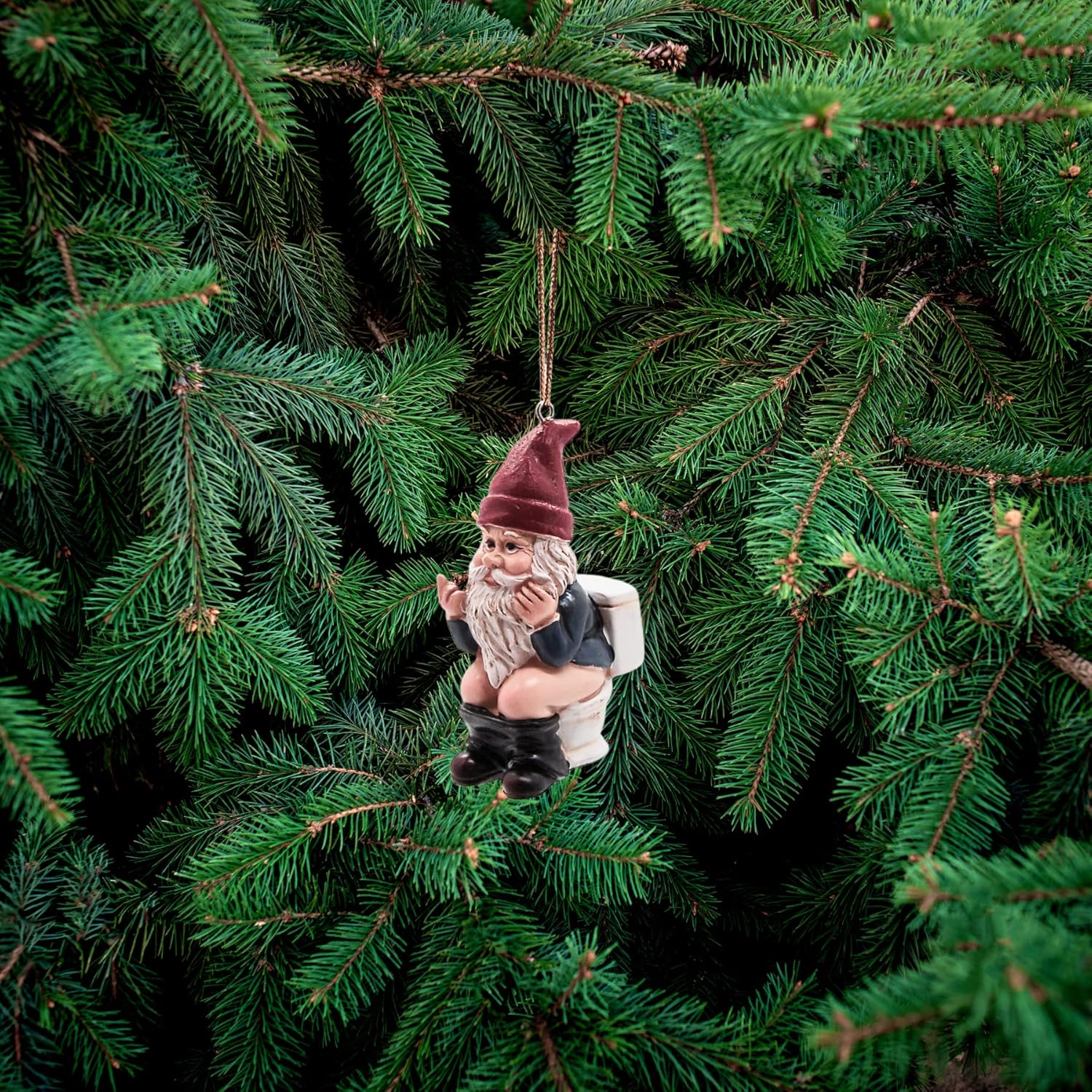 Naughty Gnome on a Toilet Christmas Ornament, Holiday Decoration, Funny White Elephant Gift, Unique Festive Gnome Decor, 3.25 Inches - Image 6