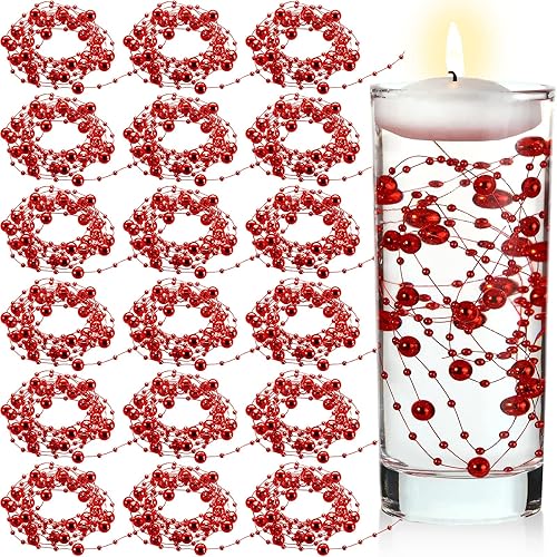 Miniatura 8 de Hicarer Cadena de perlas de 157 pies con 24 cuerdas para velas flotantes, perlas de imitación como relleno de jarrón, ideal para bodas, fiestas